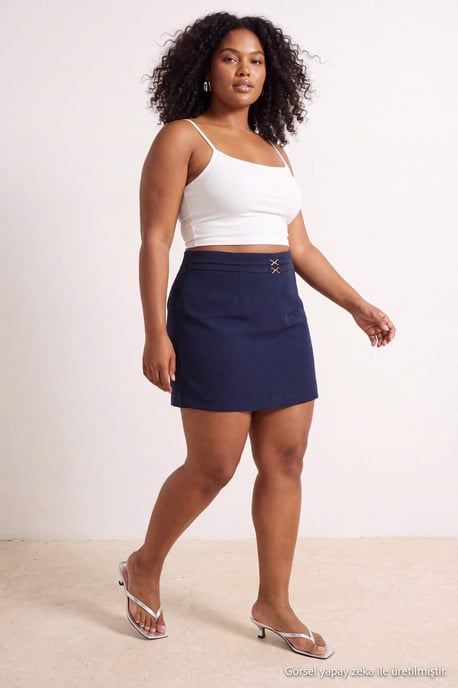 Trendyol Curve Dam Mörkblå Enfärgad Kort / Mini A-linje Plus size Kjolar - Image 6