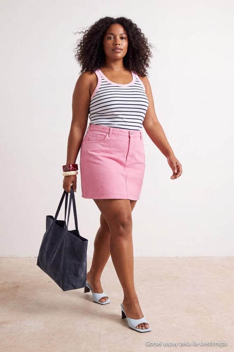 Trendyol Curve Dam Rosa Enfärgad Kort / Mini A-linje A-linje Plus size Kjolar - Image 6