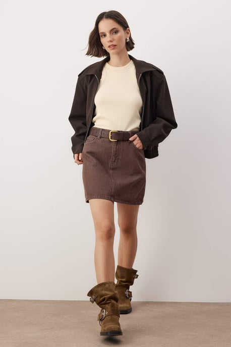 TRENDYOLMİLLA Dames Donkerblauw Effen Kort / Mini Kokerrok- rok Kokerrok- rok Rokken - Image 6