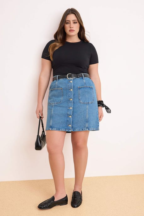 Trendyol Curve Dam Blå Enfärgad Kort / Mini A-linje Plus size Kjolar - Image 1