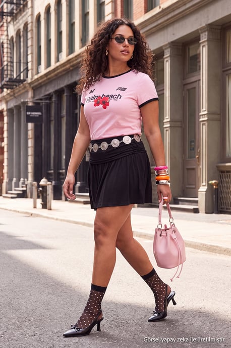 Trendyol Curve Dam Svart Enfärgad Kort / Mini Skater Plus size Kjolar - Image 3