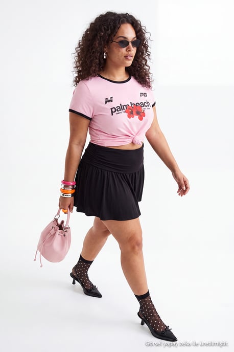 Trendyol Curve Dam Svart Enfärgad Kort / Mini Skater Plus size Kjolar - Image 4