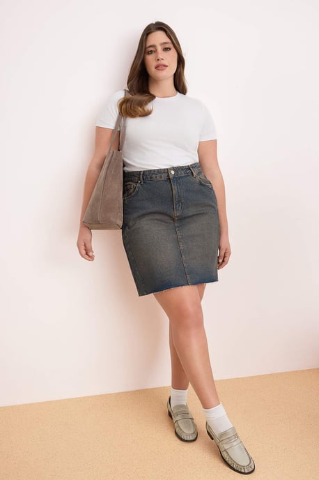 Trendyol Curve Dam Blå Enfärgad Kort / Mini A-linje Plus size Kjolar - Image 1