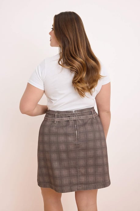 Trendyol Curve Dam Brun Rutig Kort / Mini A-linje Plus size Kjolar - Image 3