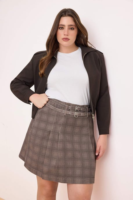 Trendyol Curve Dam Brun Rutig Kort / Mini A-linje Plus size Kjolar - Image 6