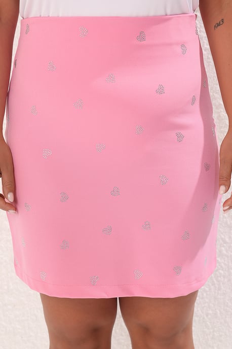 Trendyol Curve Dam Rosa Enfärgad Kort / Mini A-linje Plus size Kjolar - Image 2