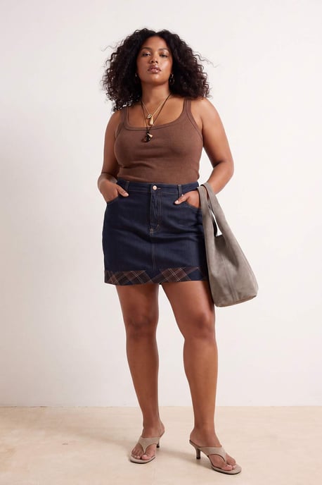 Trendyol Curve Dam Mörkblå Enfärgad Kort / Mini A-linje Plus size Kjolar - Image 6