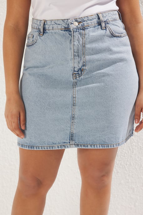 Trendyol Curve Dam Blå Enfärgad Kort / Mini A-linje A-linje Plus size Kjolar - Image 2