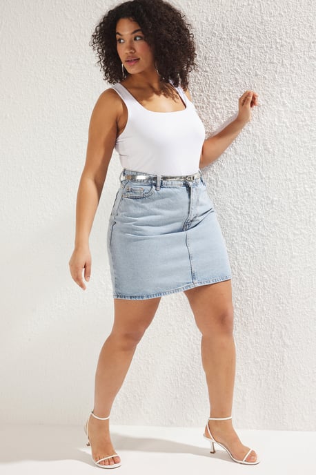 Trendyol Curve Dam Blå Enfärgad Kort / Mini A-linje A-linje Plus size Kjolar - Image 5