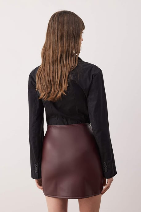 TRENDYOLMİLLA Dames Bordeaux Effen Kort / Mini Double-breasted / Overslag Kokerrok- rok Rokken - Image 3
