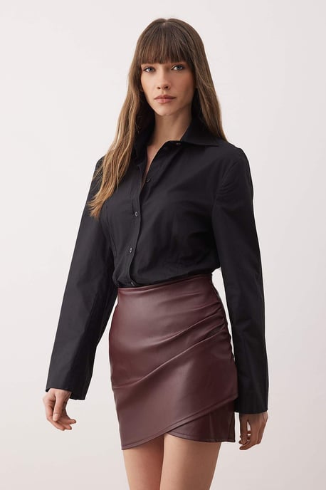 TRENDYOLMİLLA Dames Bordeaux Effen Kort / Mini Double-breasted / Overslag Kokerrok- rok Rokken - Image 4