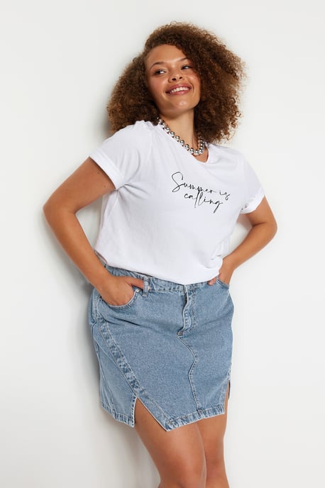 Trendyol Curve Dam Blå Enfärgad Kort / Mini A-linje A-linje Plus size Kjolar - Image 2