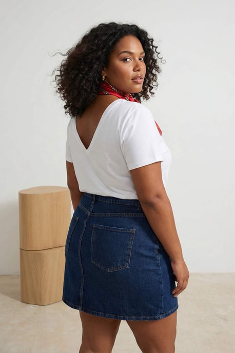 Trendyol Curve Dames Donkerblauw Effen Kort / Mini A-lijn Grote maten Rokken - Image 2