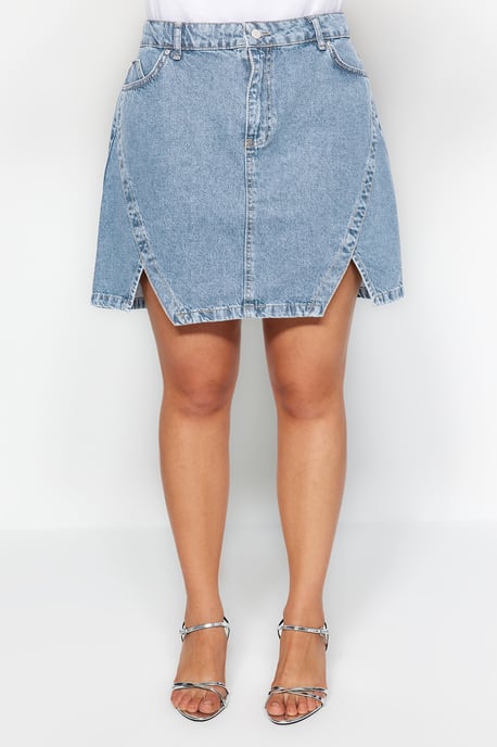 Trendyol Curve Dam Blå Enfärgad Kort / Mini A-linje A-linje Plus size Kjolar - Image 3