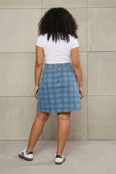 Trendyol Curve Dames Blauw Geruit Kort / Mini A-lijn Grote maten Rokken - Image 2