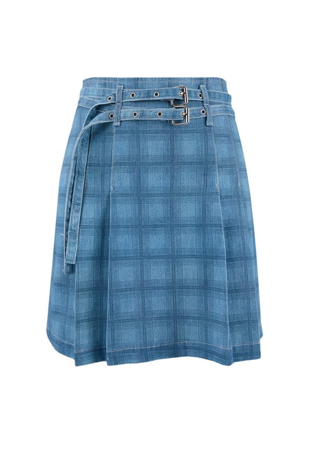 Trendyol Curve Dames Blauw Geruit Kort / Mini A-lijn Grote maten Rokken - Image 3