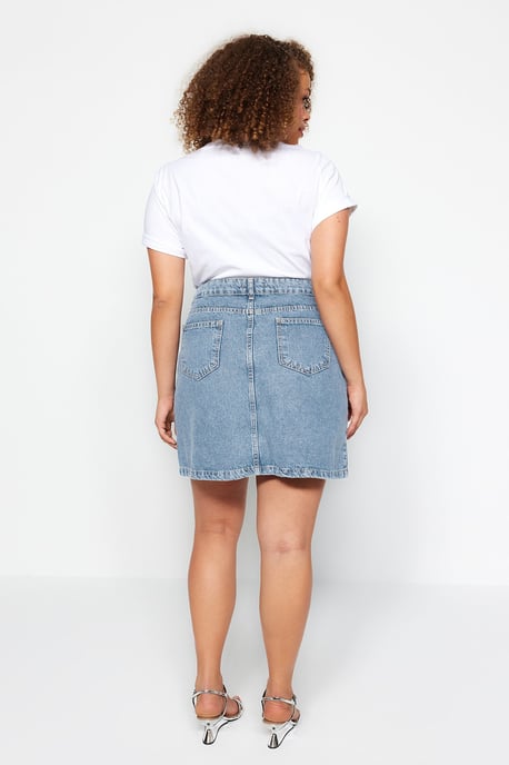 Trendyol Curve Dam Blå Enfärgad Kort / Mini A-linje A-linje Plus size Kjolar - Image 5