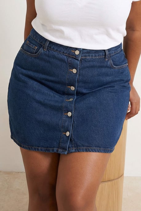 Trendyol Curve Dames Donkerblauw Effen Kort / Mini A-lijn Grote maten Rokken - Image 6