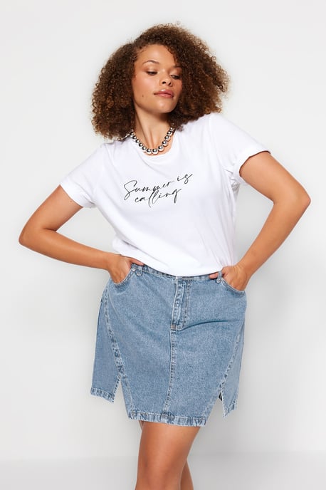 Trendyol Curve Dam Blå Enfärgad Kort / Mini A-linje A-linje Plus size Kjolar - Image 6