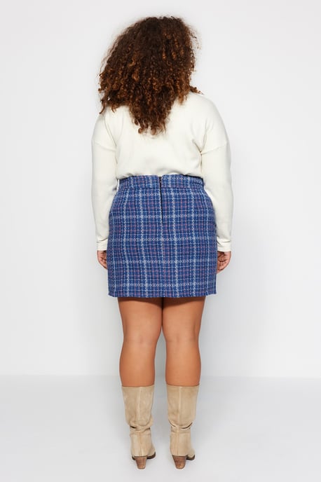 Trendyol Curve Dam Blå Rutig Kort / Mini Penn kjol Plus size Kjolar - Image 4