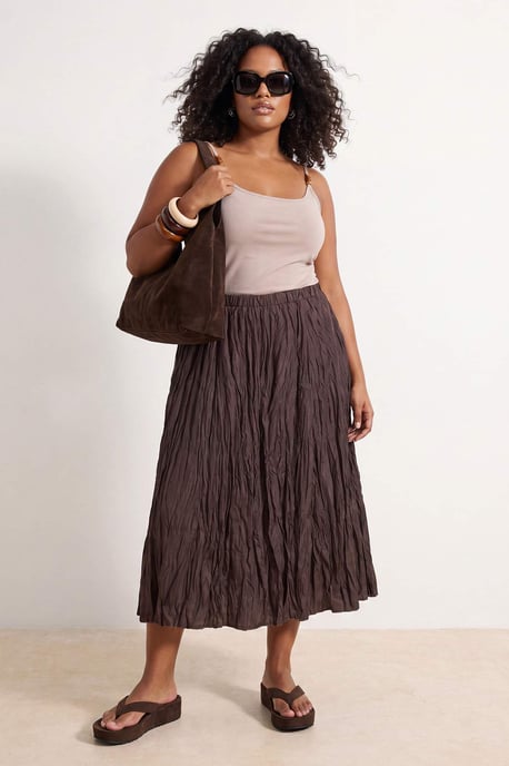 Trendyol Curve Dam Brun Enfärgad Midi A-linje Plus size Kjolar - Image 6