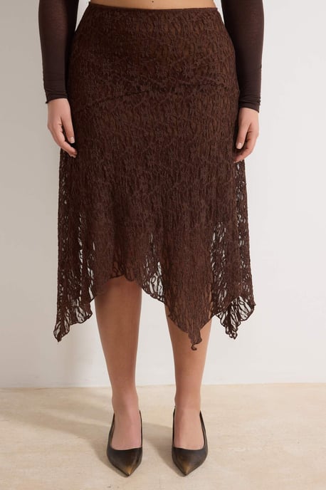 Trendyol Curve Dam Brun Enfärgad Midi Asymmetrisk Plus size Kjolar - Image 2