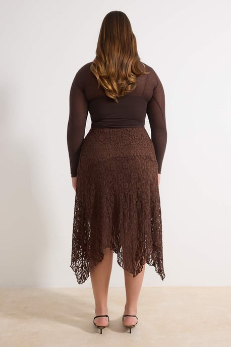 Trendyol Curve Dam Brun Enfärgad Midi Asymmetrisk Plus size Kjolar - Image 3