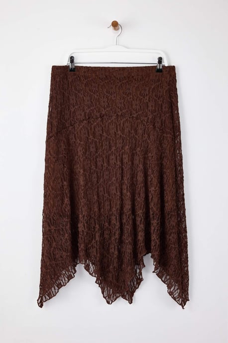 Trendyol Curve Dam Brun Enfärgad Midi Asymmetrisk Plus size Kjolar - Image 4
