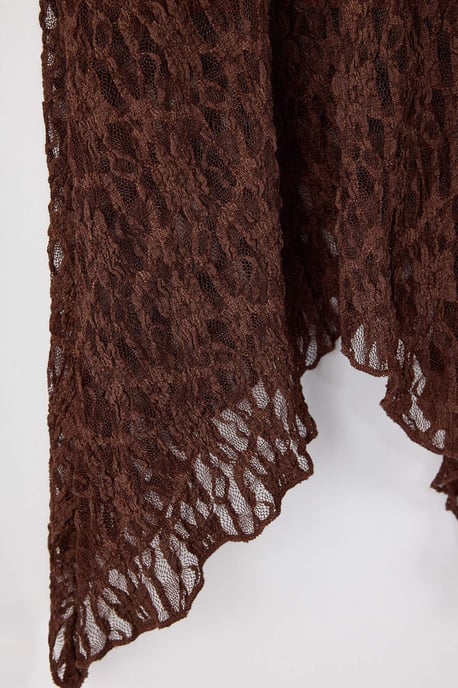 Trendyol Curve Dam Brun Enfärgad Midi Asymmetrisk Plus size Kjolar - Image 5