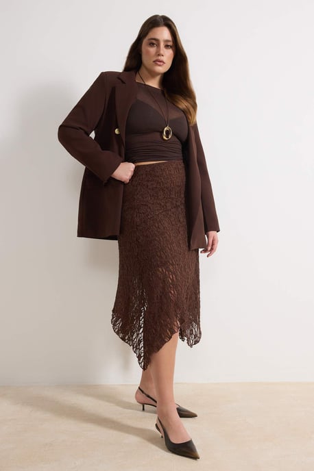 Trendyol Curve Dam Brun Enfärgad Midi Asymmetrisk Plus size Kjolar - Image 6