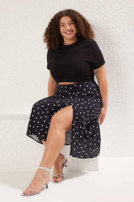 Trendyol Curve Dam Svart Prickig Midi A-linje Plus size Kjolar - Image 6