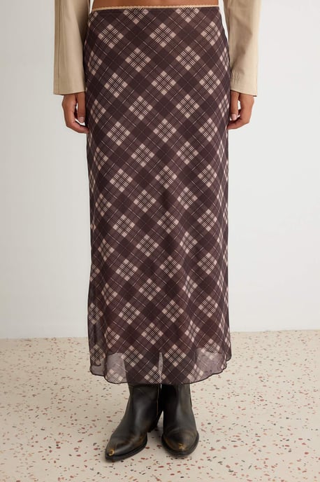 TRENDYOLMİLLA Dames Bruin Geruit Midi Bodycon Kokerrok- rok Rokken - Image 2