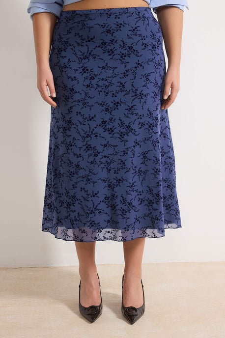 Trendyol Curve Dam Blå Blommig Midi Plus size Kjolar - Image 2