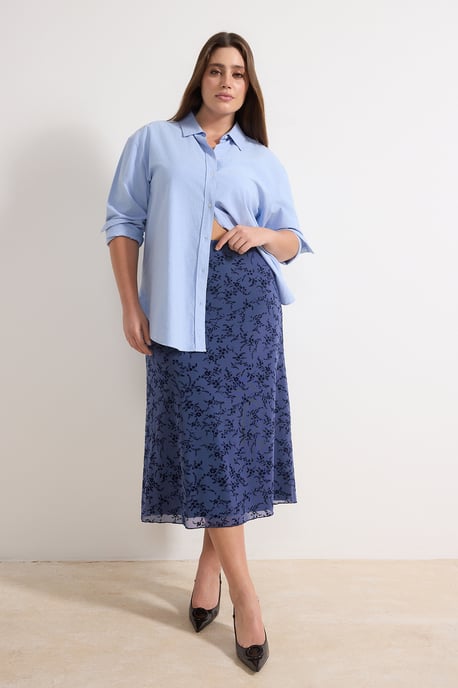 Trendyol Curve Dam Blå Blommig Midi Plus size Kjolar - Image 6