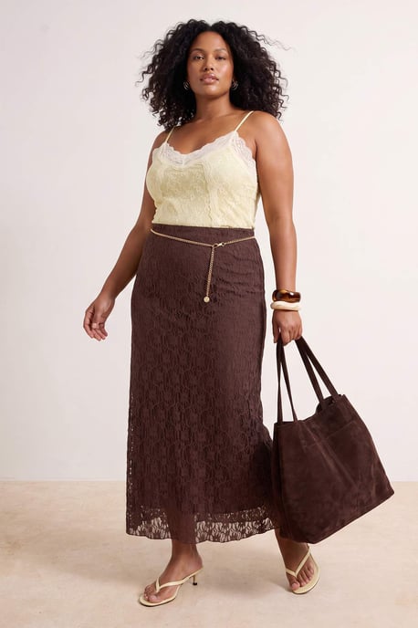 Trendyol Curve Dam Brun Enfärgad Midi Plus size Kjolar - Image 6