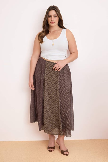Trendyol Curve Dam Khaki Rutig Midi Plus size Kjolar - Image 1