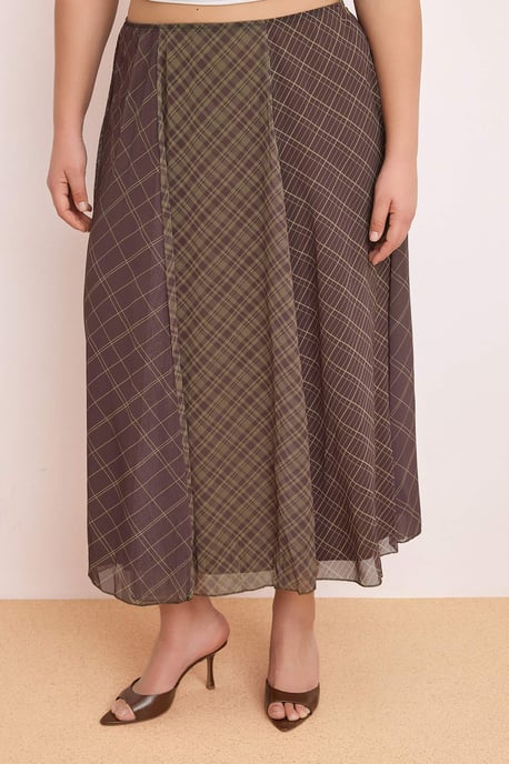 Trendyol Curve Dam Khaki Rutig Midi Plus size Kjolar - Image 2