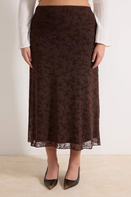 Trendyol Curve Dam Brun Blommig Midi Plus size Kjolar - Image 2
