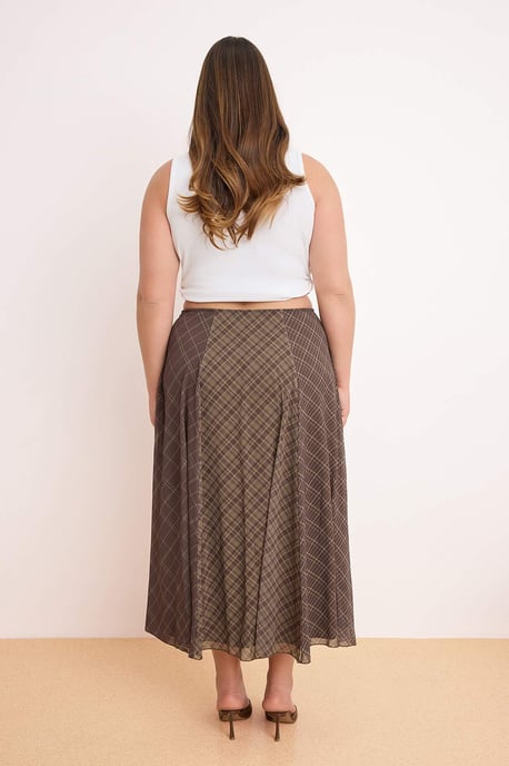 Trendyol Curve Dam Khaki Rutig Midi Plus size Kjolar - Image 3