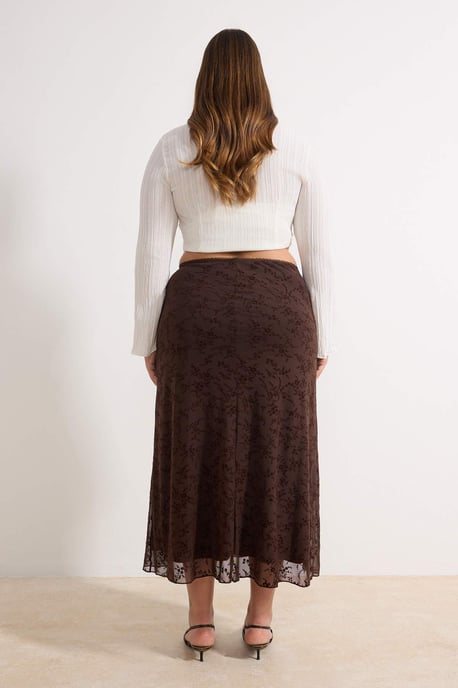 Trendyol Curve Dam Brun Blommig Midi Plus size Kjolar - Image 3