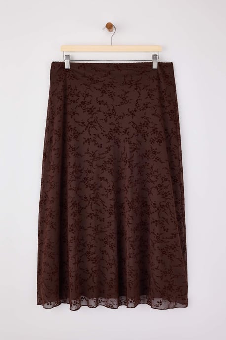 Trendyol Curve Dam Brun Blommig Midi Plus size Kjolar - Image 4