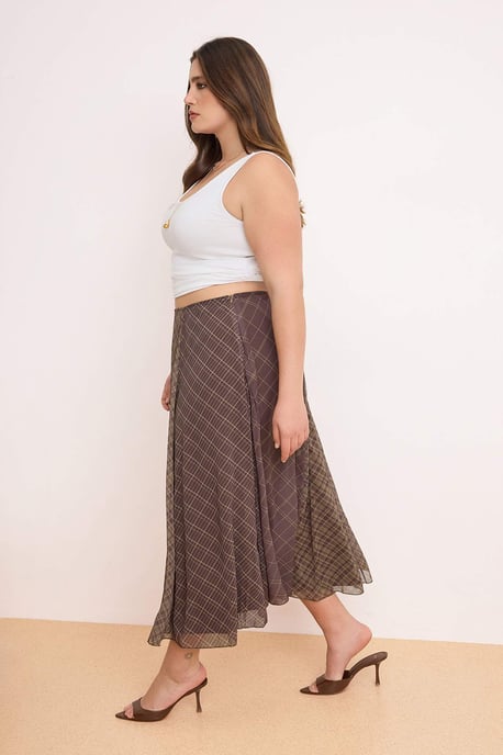 Trendyol Curve Dam Khaki Rutig Midi Plus size Kjolar - Image 6
