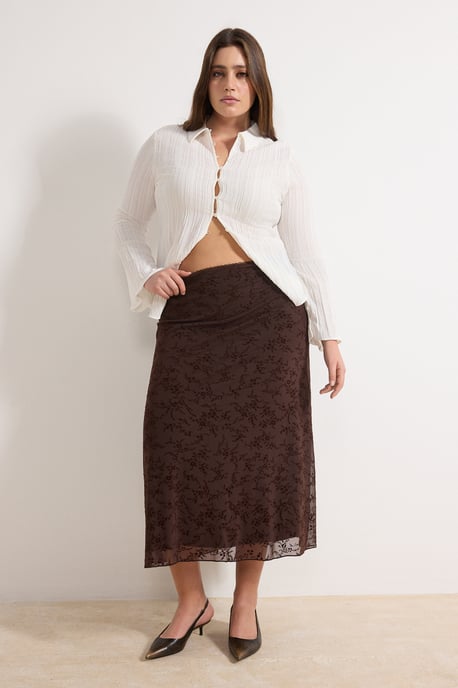 Trendyol Curve Dam Brun Blommig Midi Plus size Kjolar - Image 6