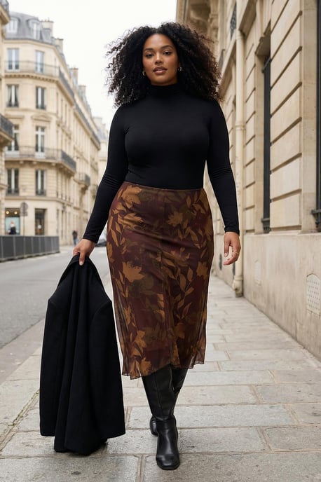 Trendyol Curve Dam Flerfärgad Blommig Midi Plus size Kjolar - Image 1