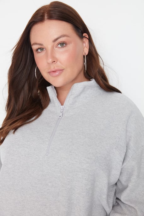 Trendyol Curve Dam Grå Enfärgad Lång Oversize Plus size Sweatshirts - Image 2