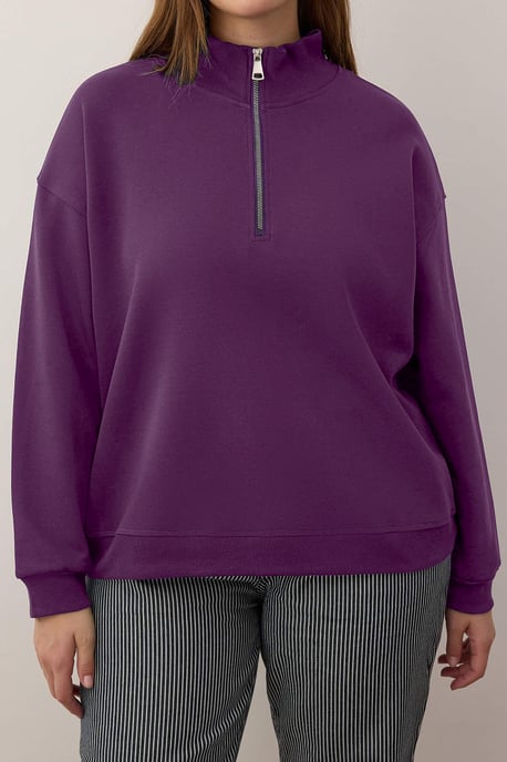 Trendyol Curve Dam Lila Enfärgad Lång Regular fit Plus size Sweatshirts - Image 2