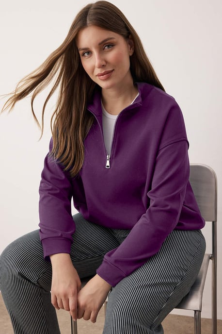 Trendyol Curve Dam Lila Enfärgad Lång Regular fit Plus size Sweatshirts - Image 5