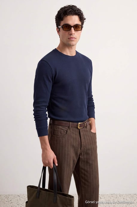 TRENDYOL MAN Men's Dark blue Plain Long Regular fit Sweatshirts - Image 1
