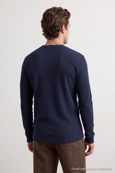 TRENDYOL MAN Men's Dark blue Plain Long Regular fit Sweatshirts - Image 3