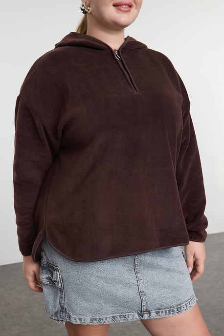 Trendyol Curve Dam Brun Enfärgad Lång Oversize Plus size Sweatshirts - Image 2